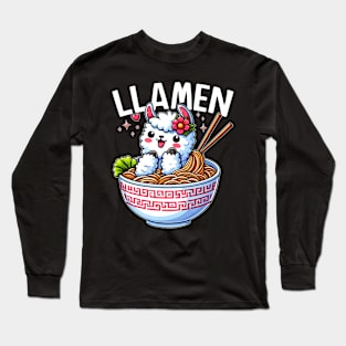 Ramen Noodles Llama Llamen Funny Kawaii Long Sleeve T-Shirt